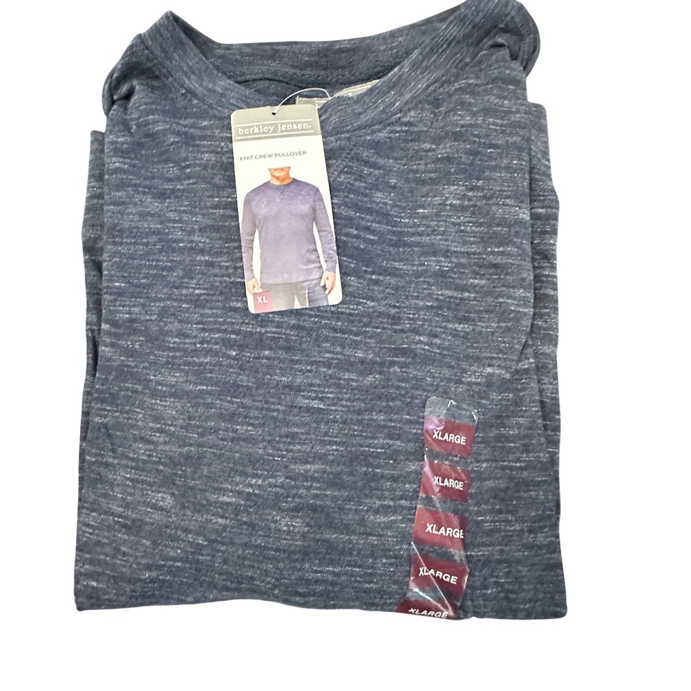Berkley Jensen Knit Crew Pullover Navy Blue‎ Heather Rayon Cotton XL NEW